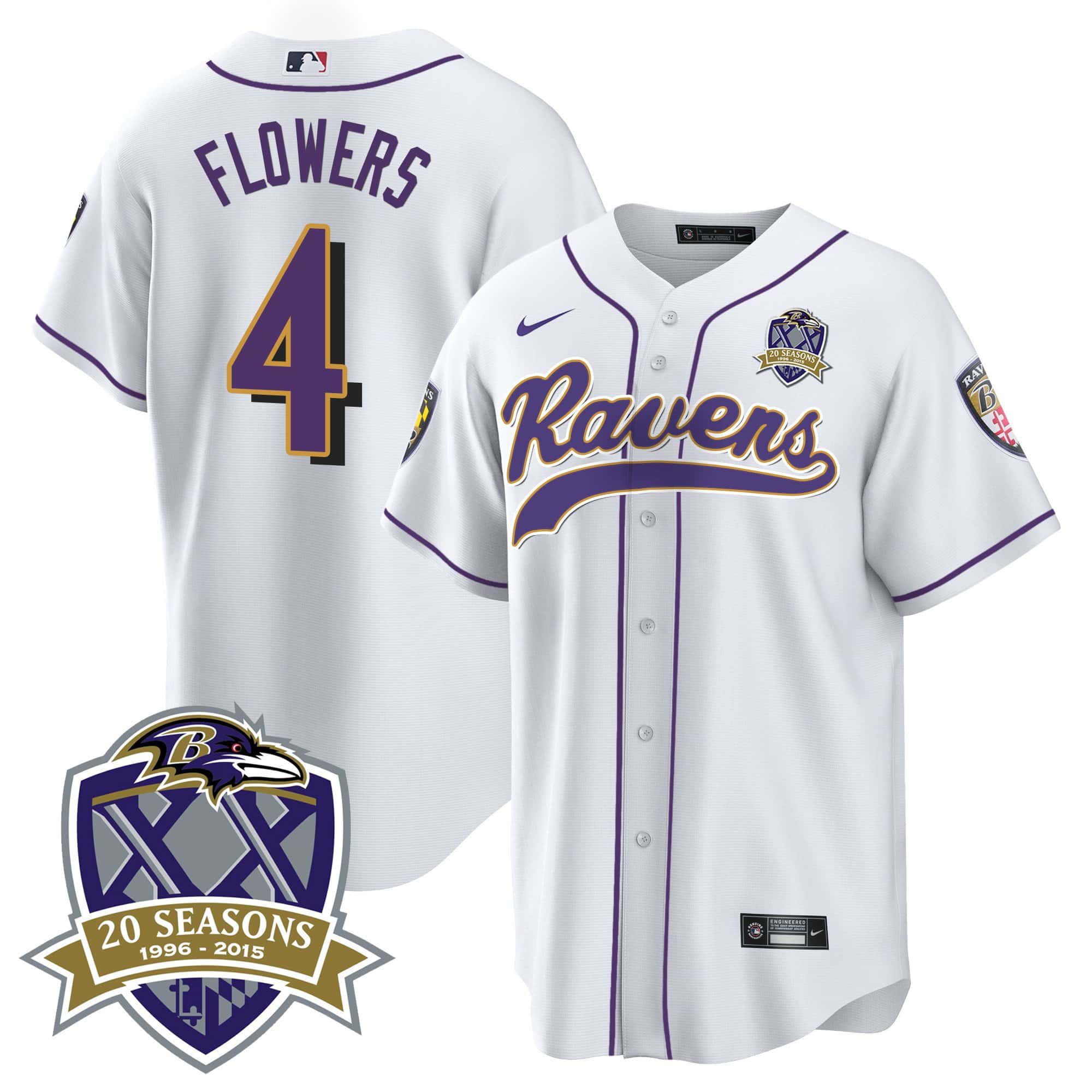 Men Baltimore Ravens #4 Flowers White 2024 Nike 20th Season Patch Baseball NFL Jersey->indianapolis colts->NFL Jersey